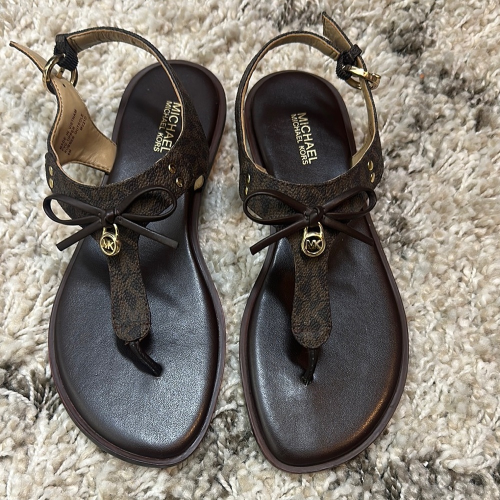 Michael Kors Dark Brown Sandals with Gold Accents